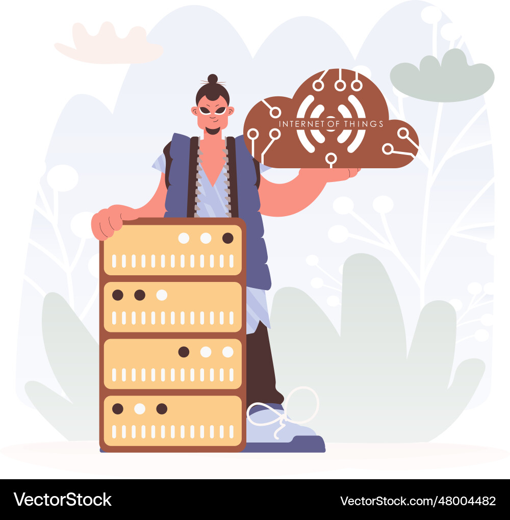 Man getting a handle on the iot picture insides Man getting a handle on the iot picture insides Vector Image