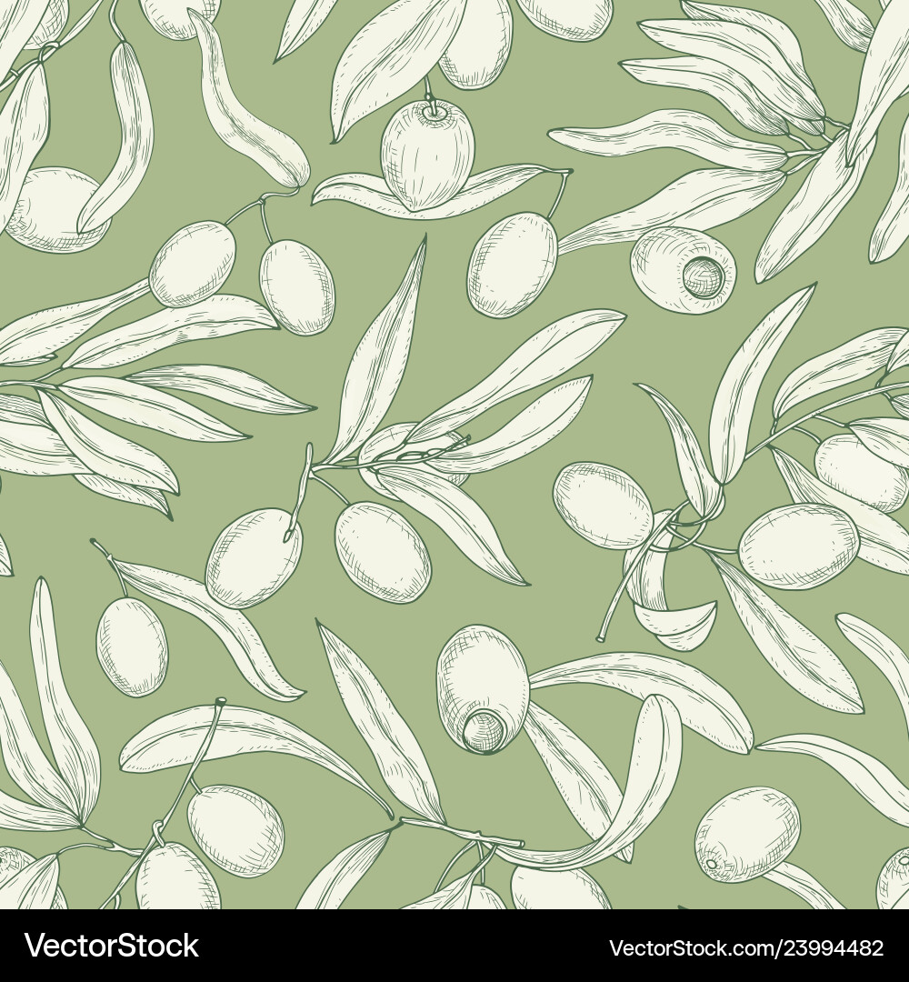 Monochrome seamless pattern with olive tree Monochrome seamless pattern with olive tree vector image