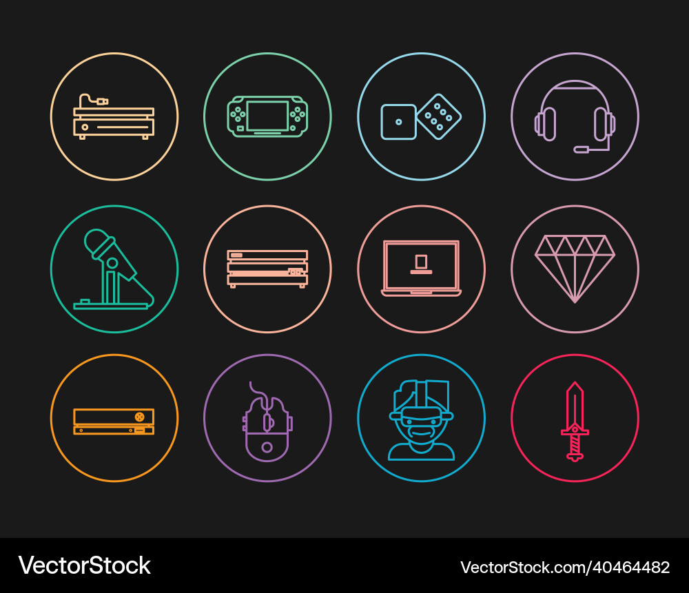 Set line sword for game diamond dice video Set line sword for game diamond dice video vector image