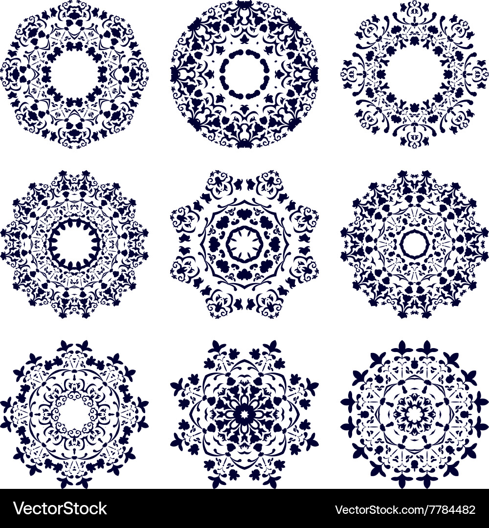 Set of nine circular patterns vector image
