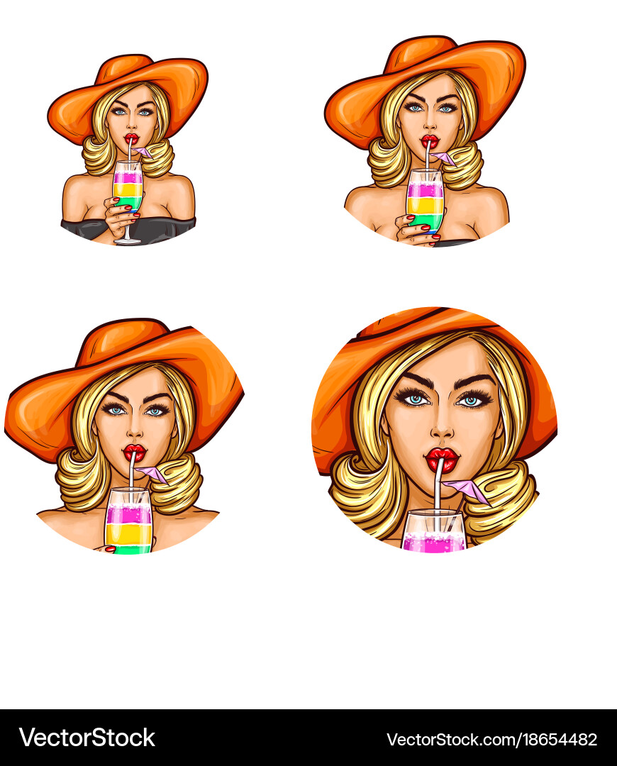 Set of pop art round avatar icons for users Vector Image
