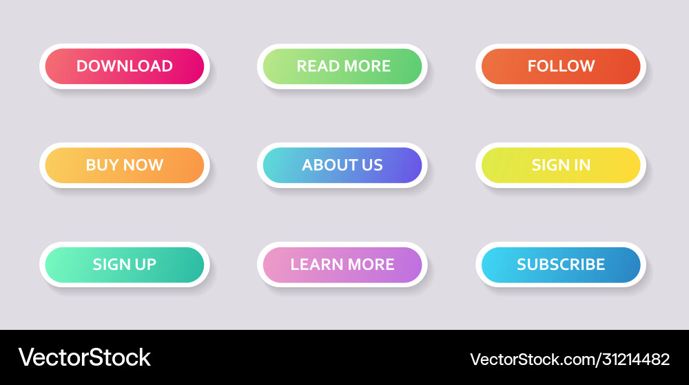 Set round colorful web buttons with outline Set round colorful web buttons with outline Vector Image