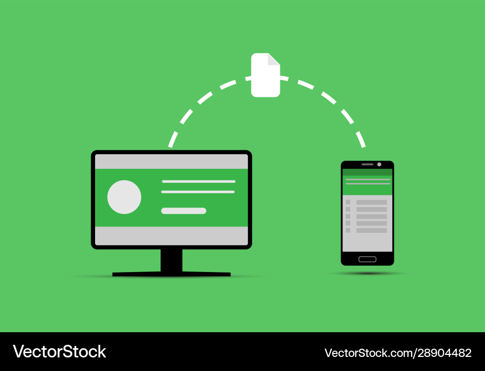 Transfer data from computer to mobile device vector image