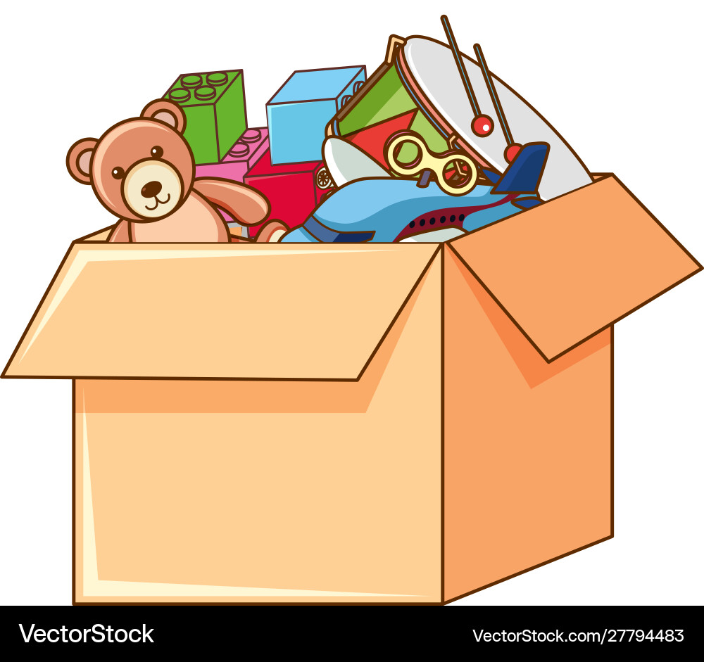 Box full toys on white background Box full toys on white background vector image
