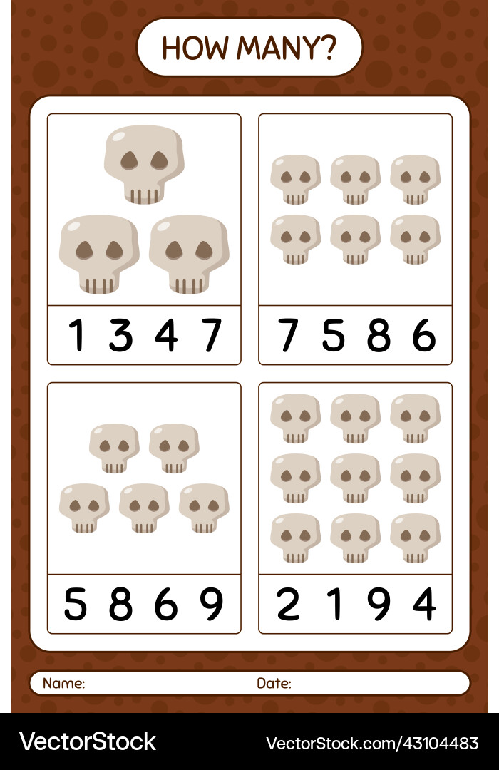 How many counting game with skull worksheet How many counting game with skull worksheet vector image