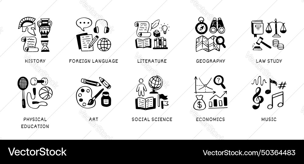 Humanitarian sciences doodle icon set school Humanitarian sciences doodle icon set school vector image