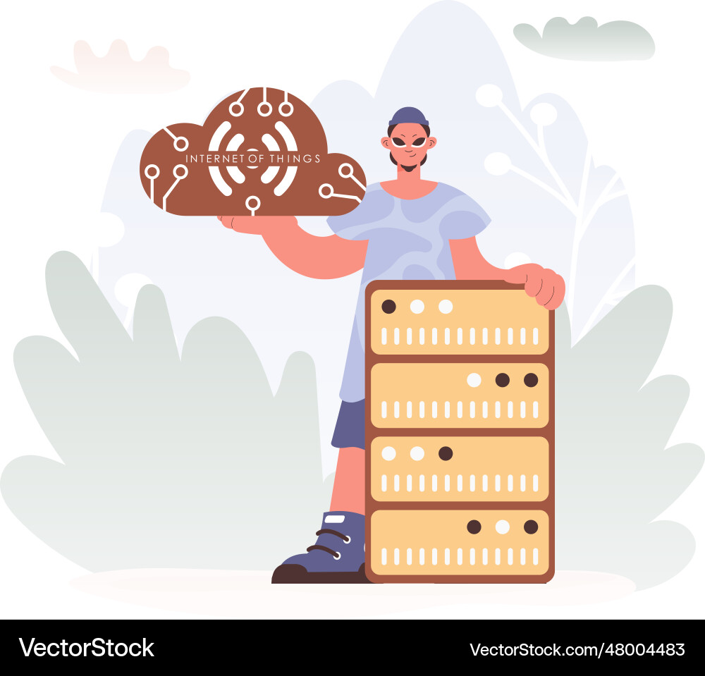 Man getting a handle on the iot picture inner Vector Image
