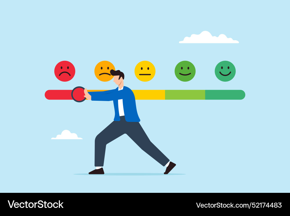 Man trying to push customer feedback bar Man trying to push customer feedback bar vector image