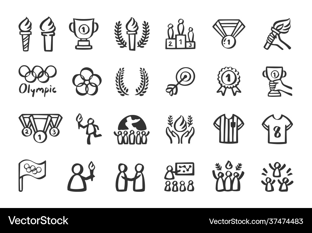 Olympic games olympics icon set hand drawn doodle Olympic games olympics icon set hand drawn doodle vector image