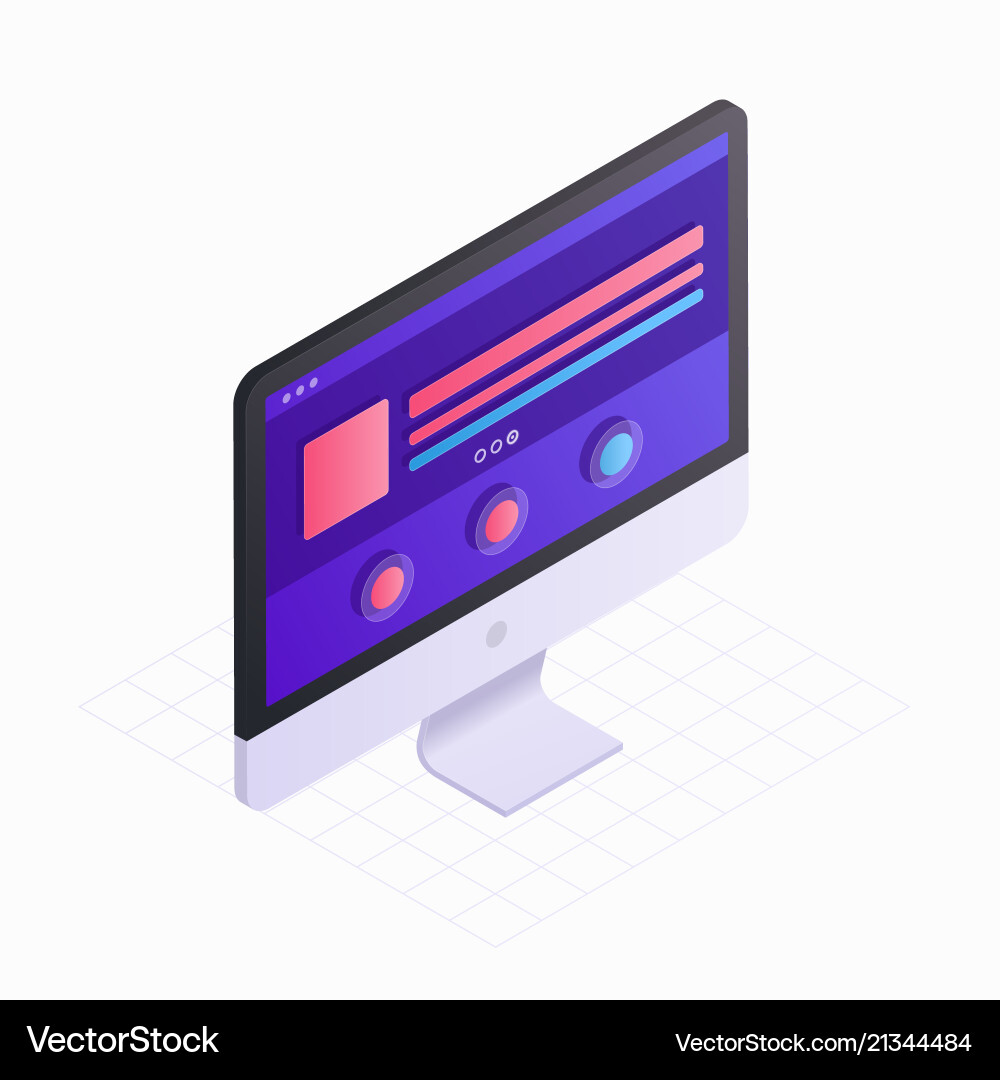 3d isometric computer screen in flat design 3d isometric computer screen in flat design Vector Image