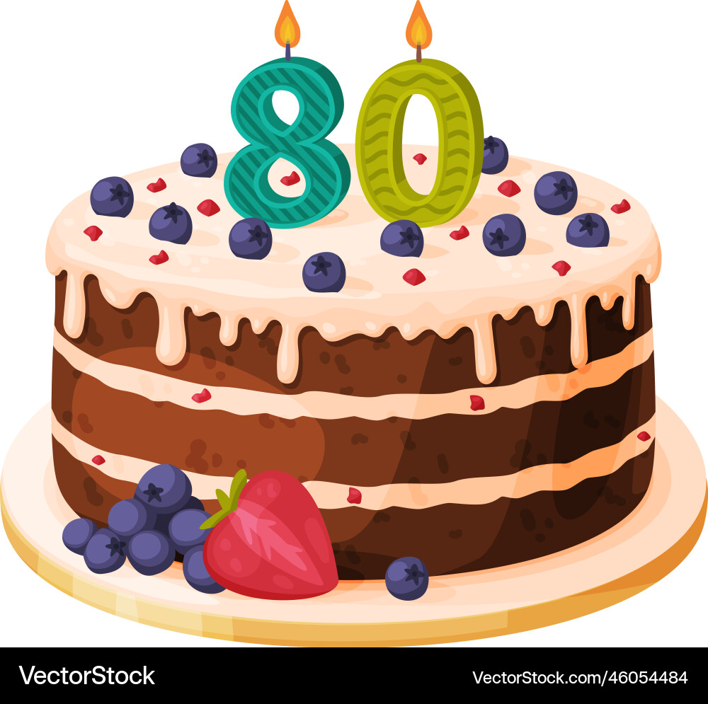 Candle on birthday cake with 80 number age Candle on birthday cake with 80 number age vector image