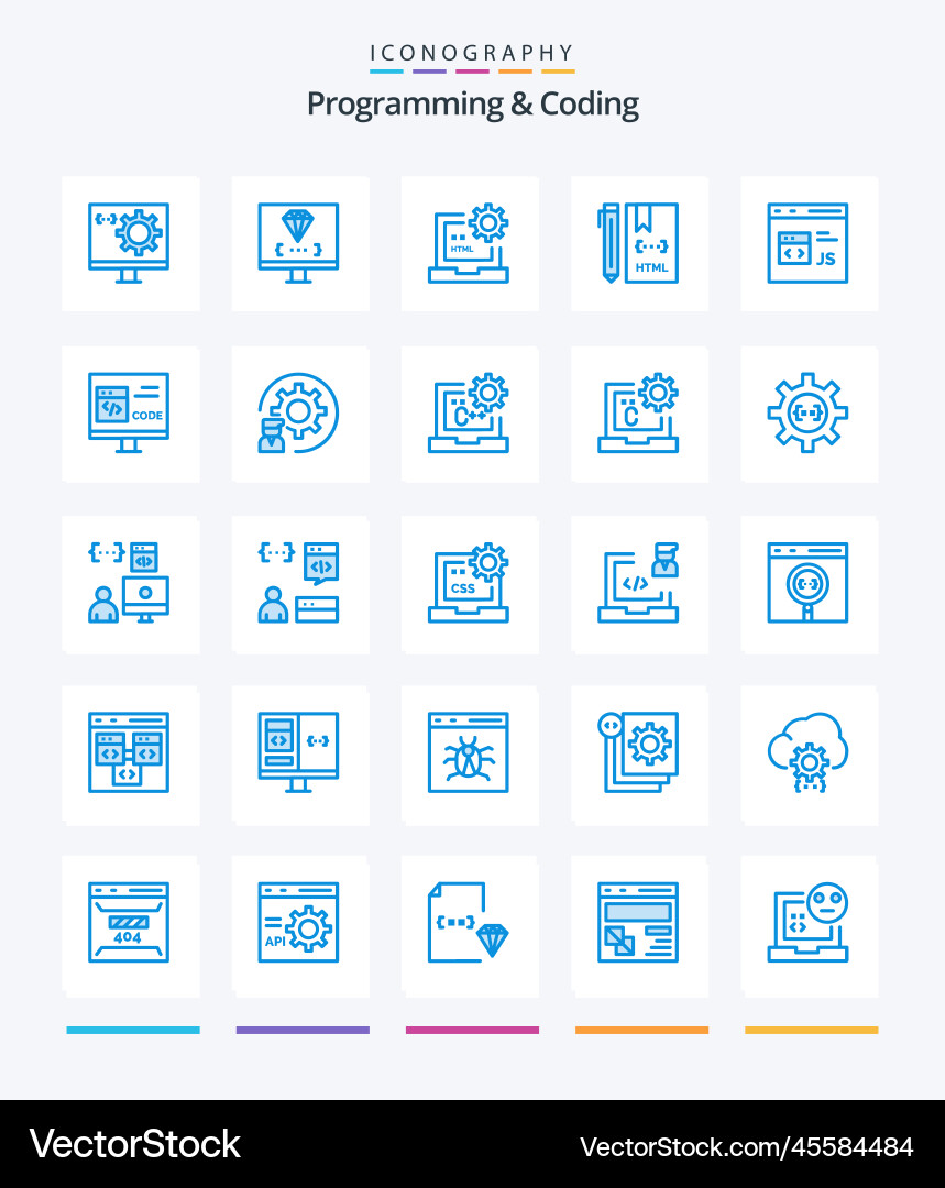 Creative programming and coding 25 blue icon pack vector image