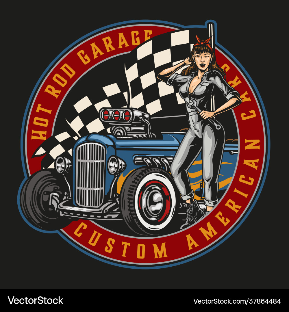 Custom car garage service round emblem Custom car garage service round emblem vector image