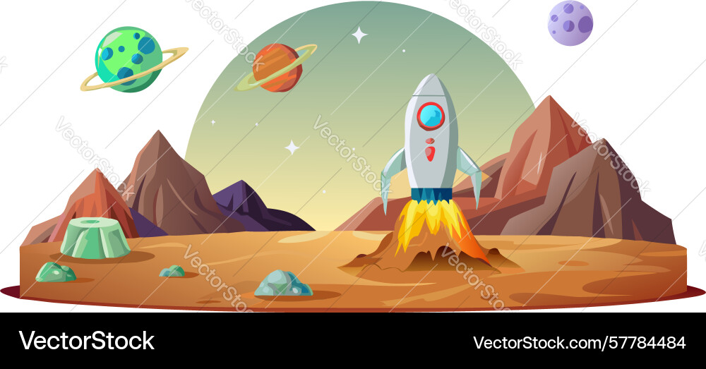 Dynamic rocket launch from red planet surface vector image