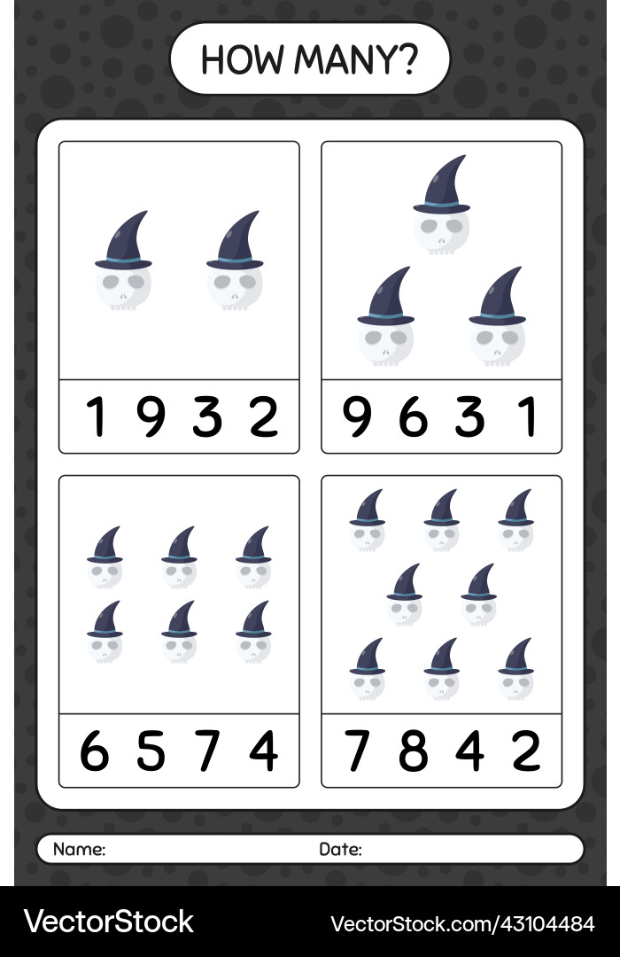 How many counting game with skull worksheet How many counting game with skull worksheet Vector Image