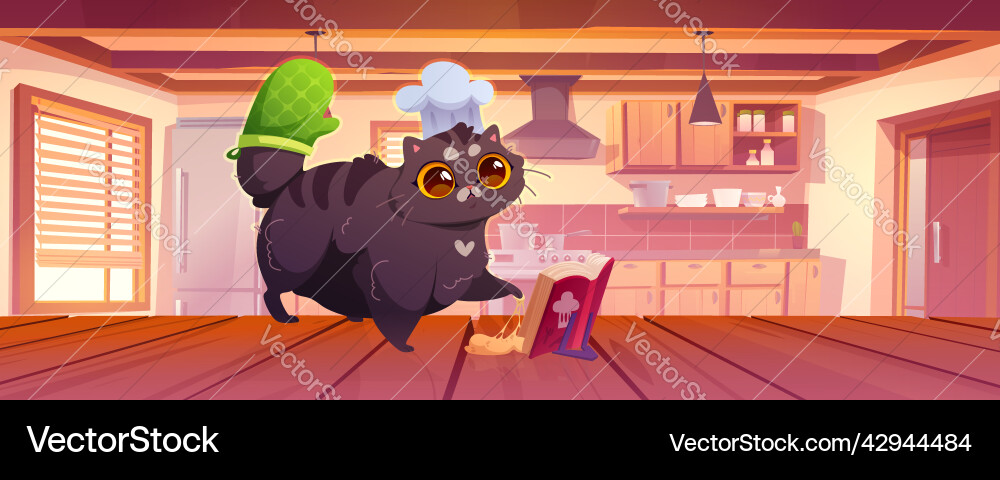 Lustige Katze Kochen auf Küche Innen niedlichen Kitten Lustige Katze Kochen auf Küche Innen niedlichen Kitten vektorbild