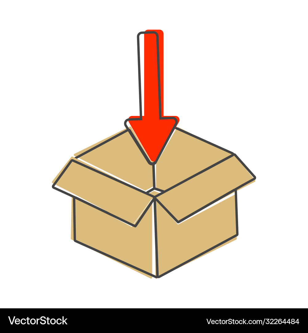 Open box and arrow pointing into inside Open box and arrow pointing into inside Vector Image
