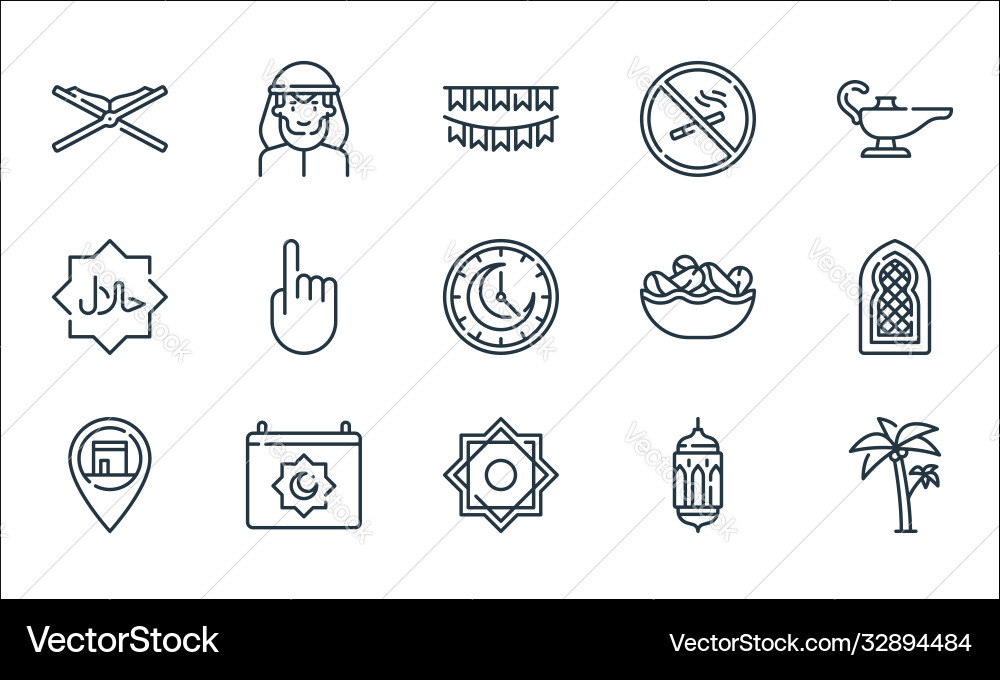 Ramadan line icons linear set quality Ramadan line icons linear set quality vector image