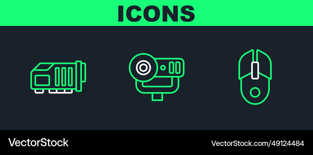 Set line computer mouse video graphic card Vector Image