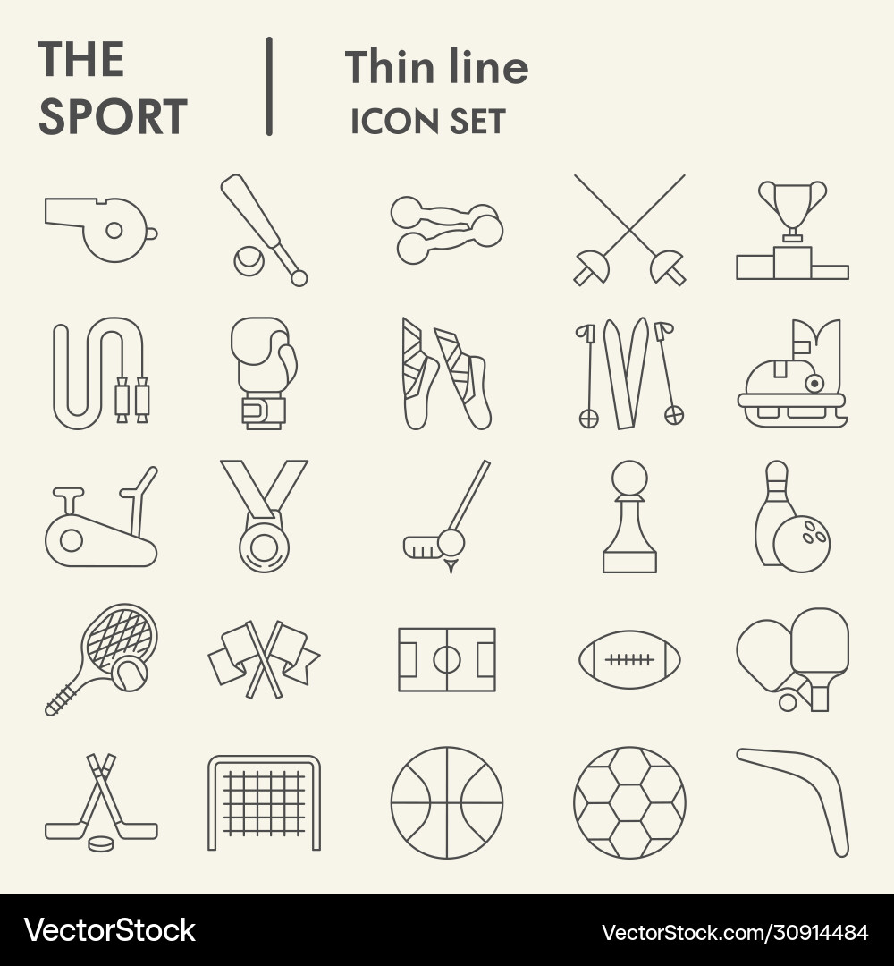 Sport thin line icon set fitness symbols Sport thin line icon set fitness symbols vector image