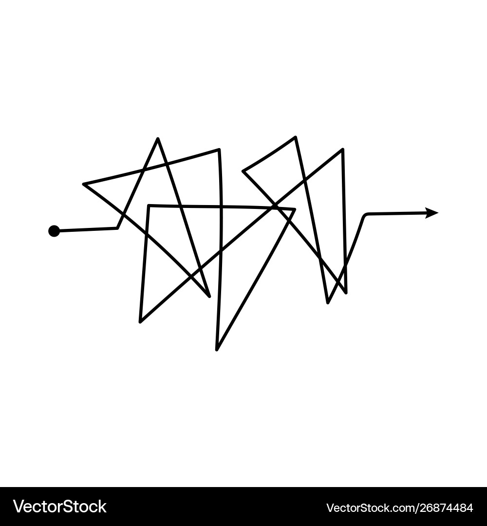Tangled scribble path or chaotically drawn arrow Tangled scribble path or chaotically drawn arrow Vector Image