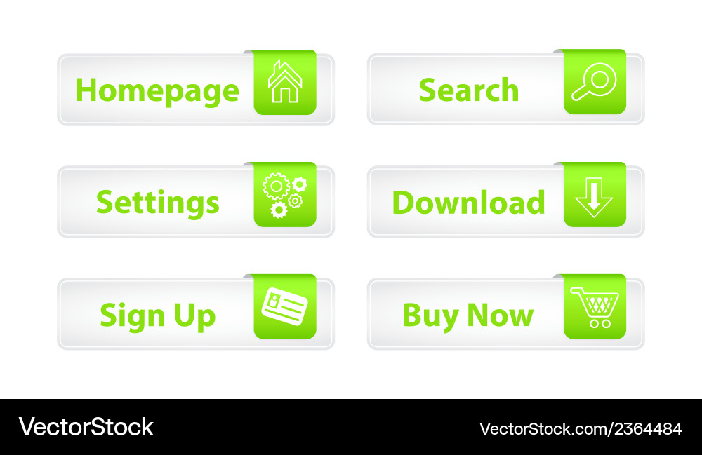 Web buttons with green bookmarks and six icons vector image