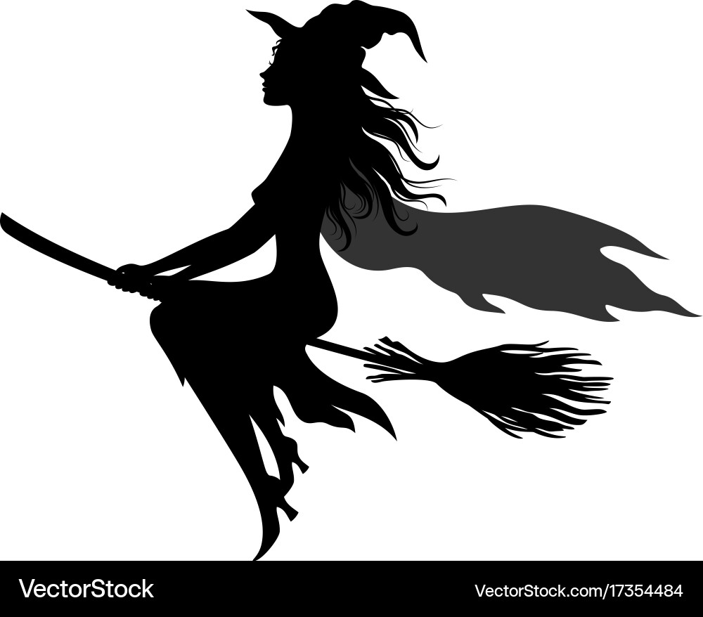 Witch on Broom Silhouette Vector Image