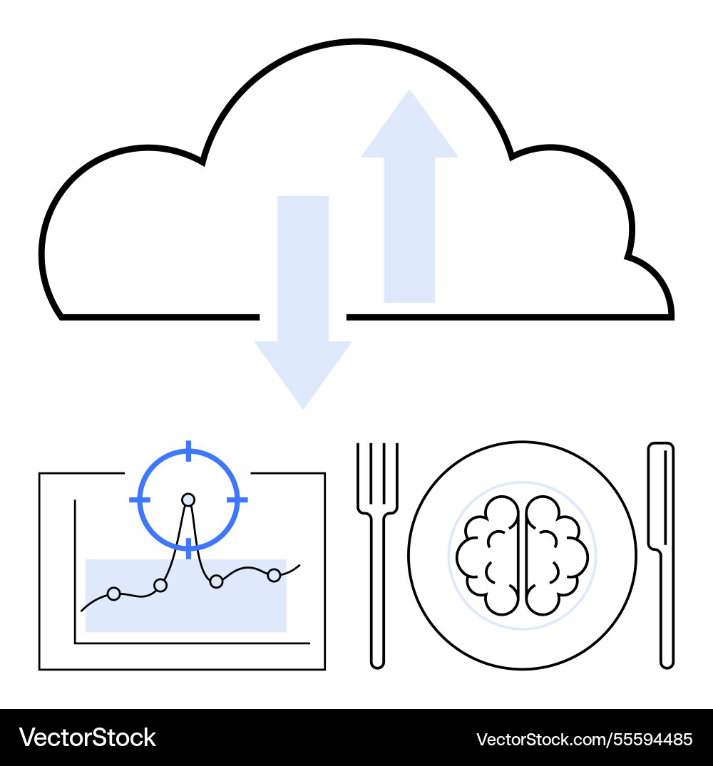 Cloud data transfer analytics chart and brain Cloud data transfer analytics chart and brain vector image