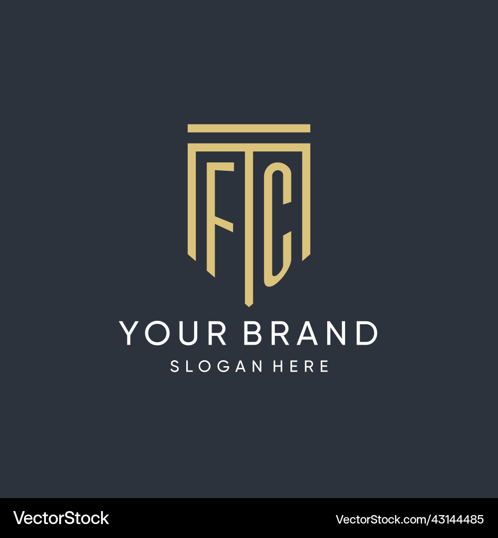 Fc monogram with modern and luxury shield shape Fc monogram with modern and luxury shield shape Vector Image