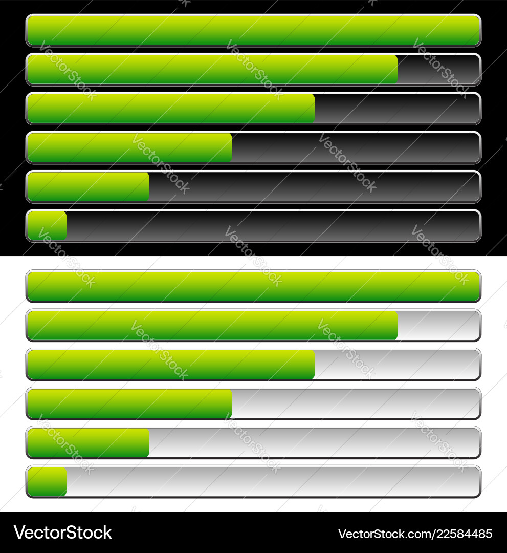 Loading progress bars indicators levels from low Loading progress bars indicators levels from low Vector Image