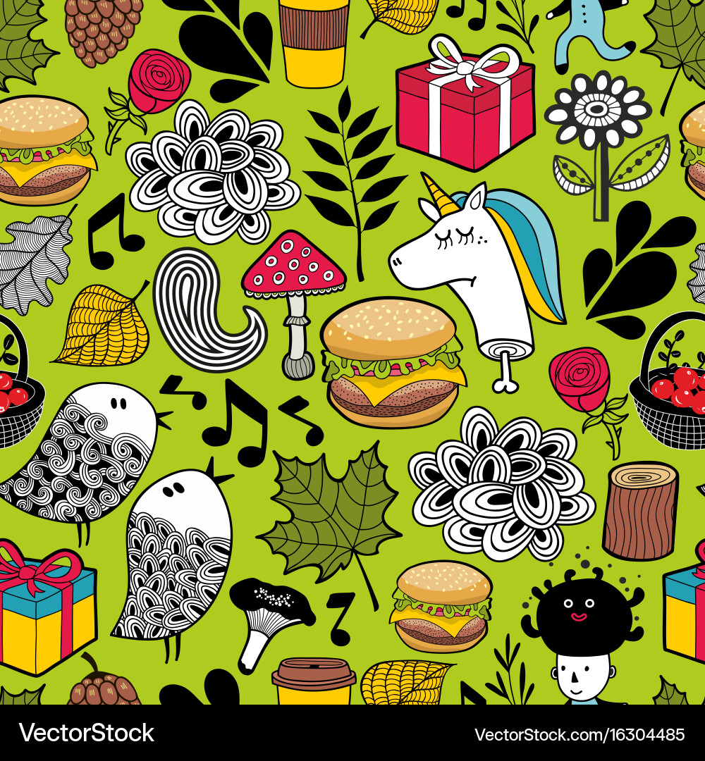 Seamless pattern with cute unicorns and forest Vector Image