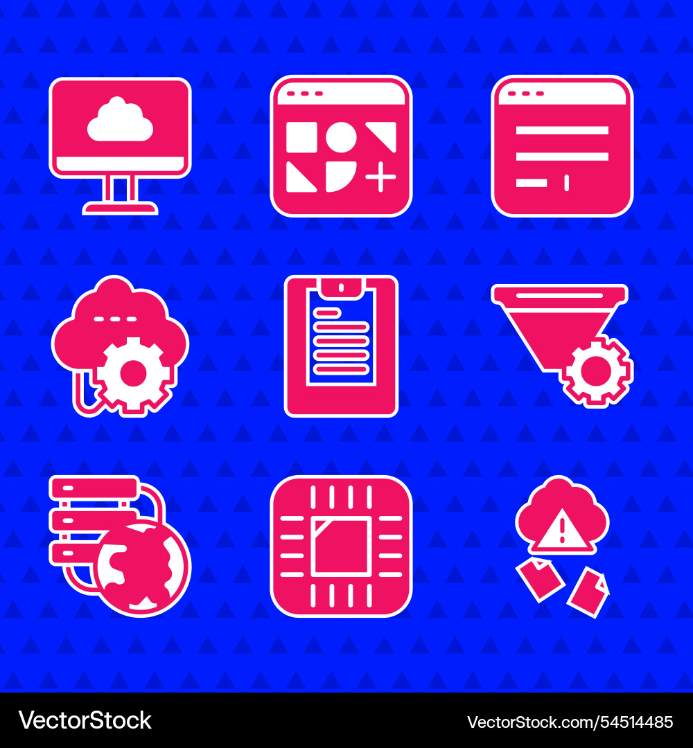 Set server data report processor with cpu cloud Set server data report processor with cpu cloud vector image