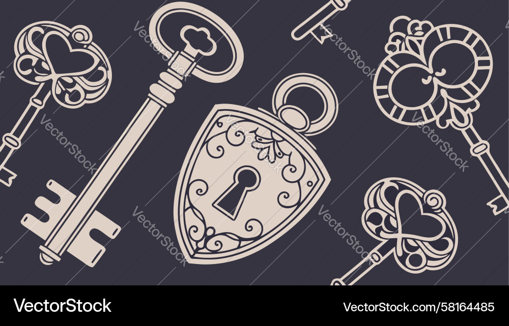 Vintage keys and lock pattern background design Vector Image