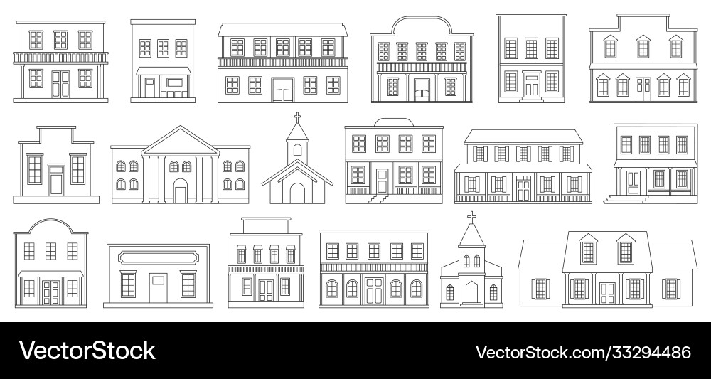Building wild west line set Vector Image