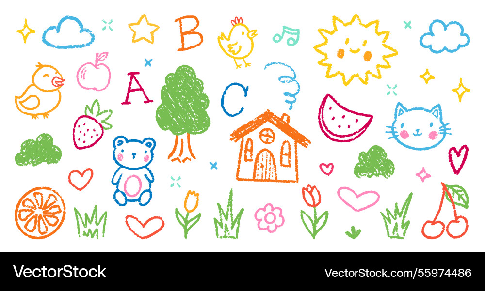 Crayon pencil colorful kindergarten squiggles Crayon pencil colorful kindergarten squiggles vector image