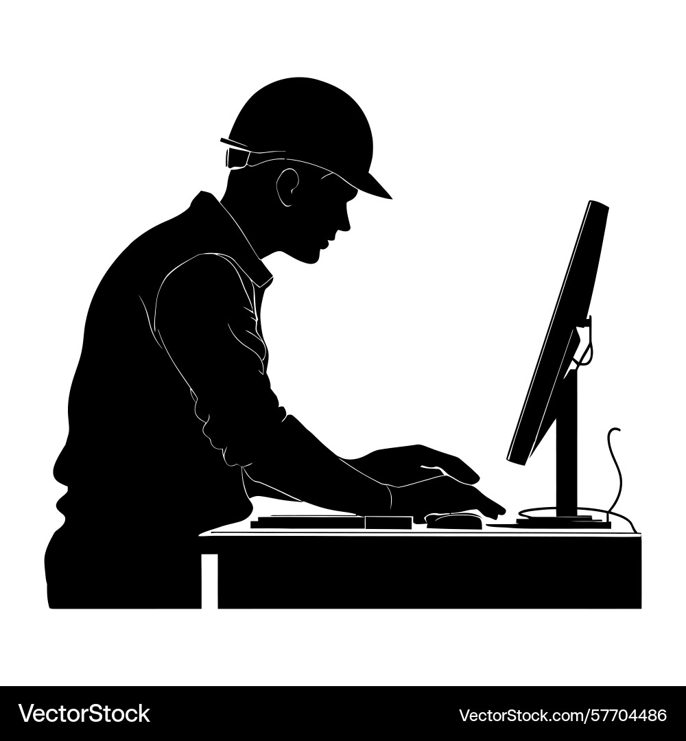 Engineer working on a robotics project silhouette Engineer working on a robotics project silhouette Vector Image