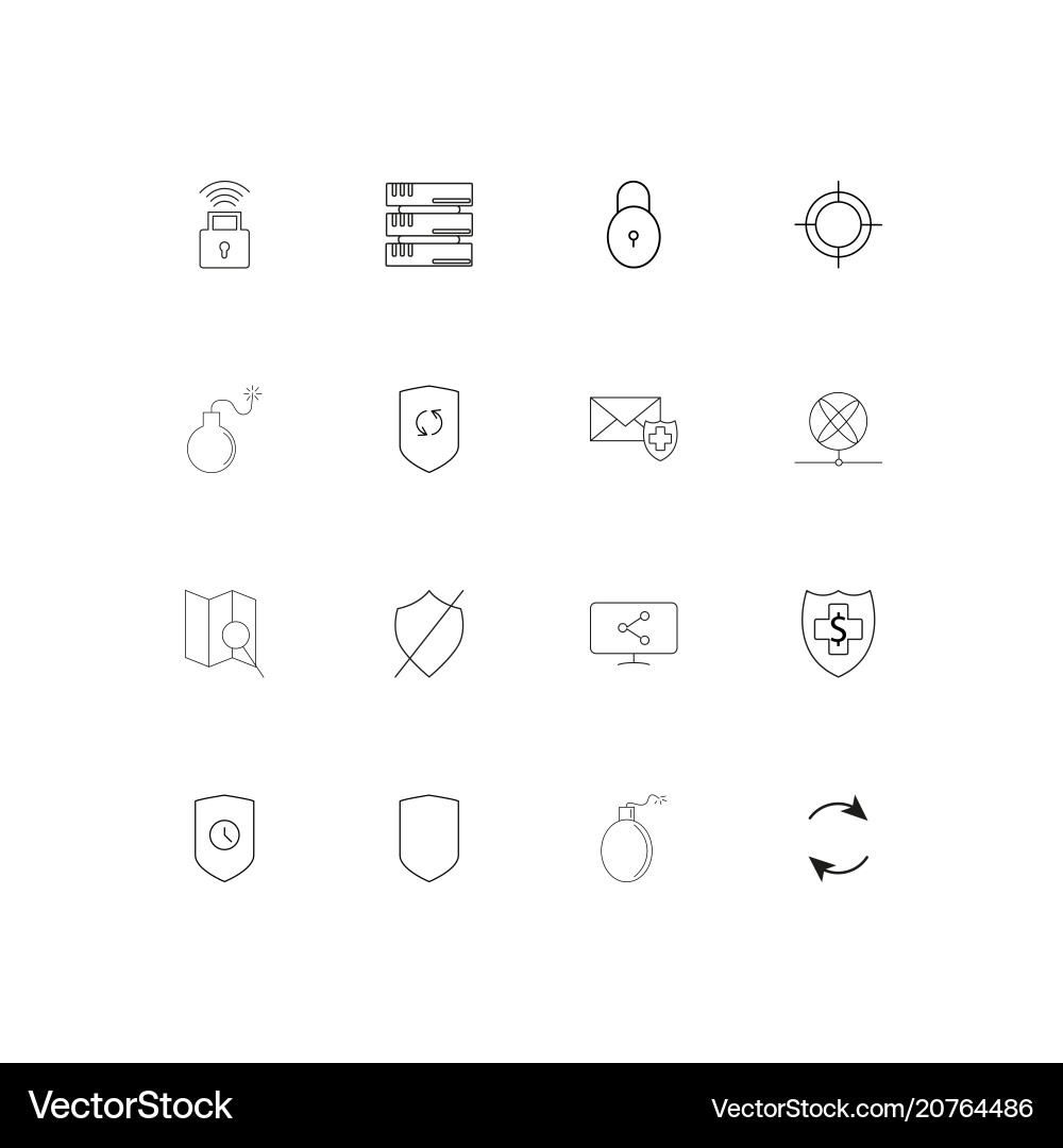 Internet security linear thin icons set outlined vector image