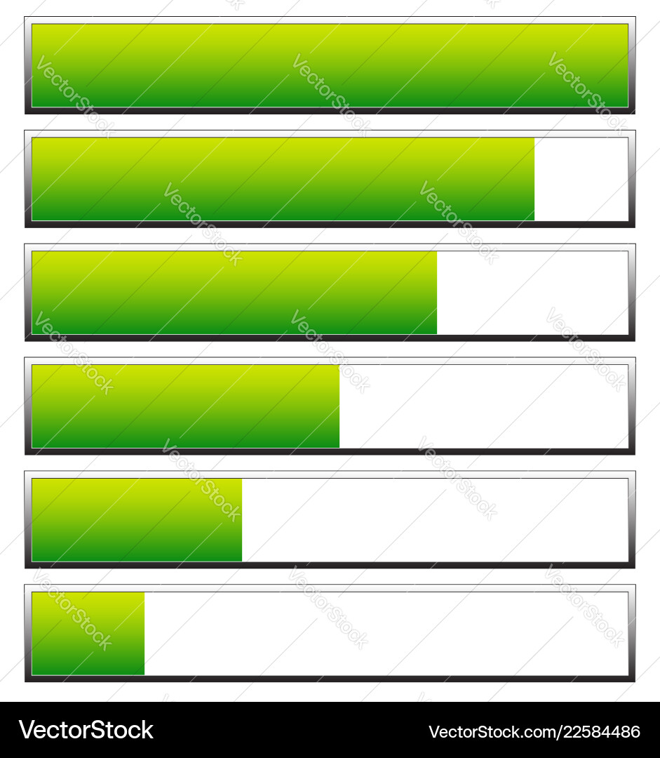 Loading progress bars indicators levels from low Loading progress bars indicators levels from low vector image