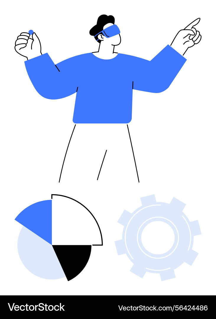 Man using virtual reality headset with pie chart Man using virtual reality headset with pie chart vector image