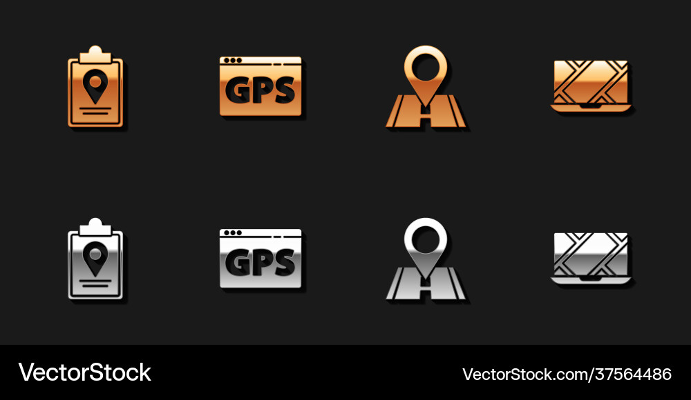 Set folded map with location marker gps device Set folded map with location marker gps device vector image