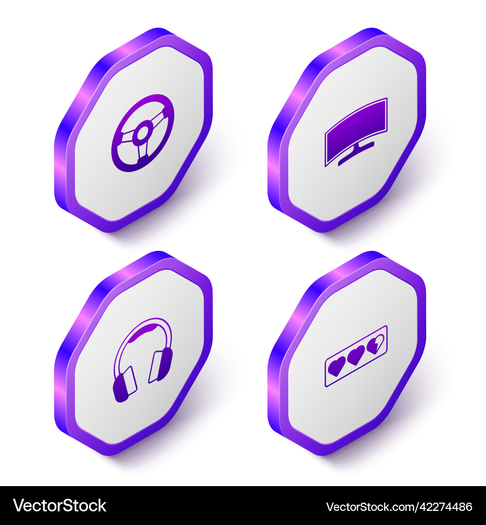 Set isometric racing simulator computer monitor vector image