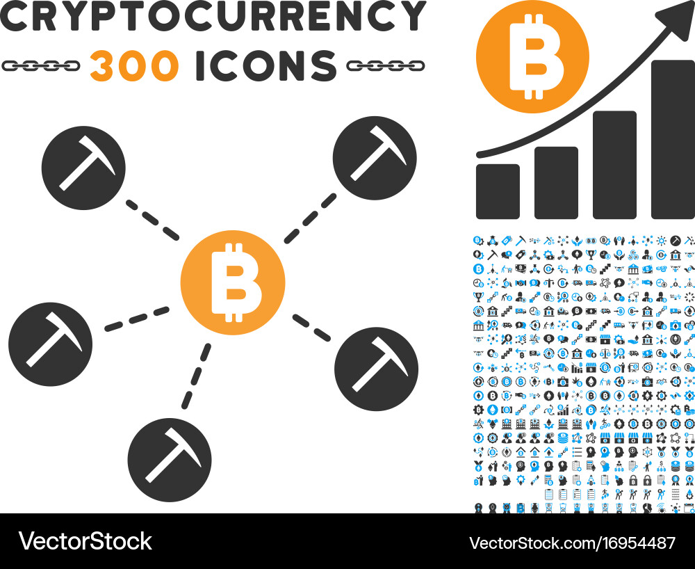Bitcoin mining pool flat icon with set vector image
