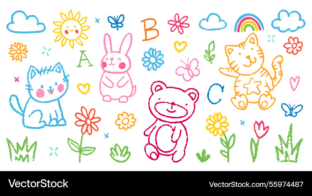 Crayon pencil colorful kindergarten squiggles Crayon pencil colorful kindergarten squiggles vector image
