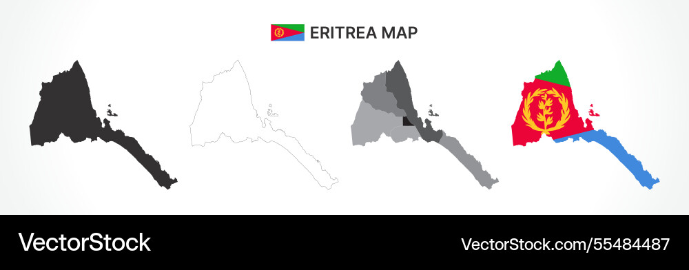 Detaillierte eritrea Kartensammlung mit Umriss Vektorbild