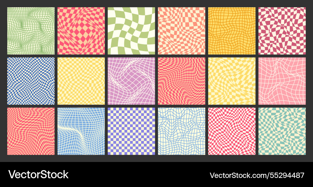 Groovy checkered pattern colorful distorted tiled Groovy checkered pattern colorful distorted tiled vector image