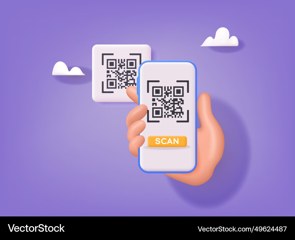 Hand holds smartphone and push button to scans qr Hand holds smartphone and push button to scans qr vector image