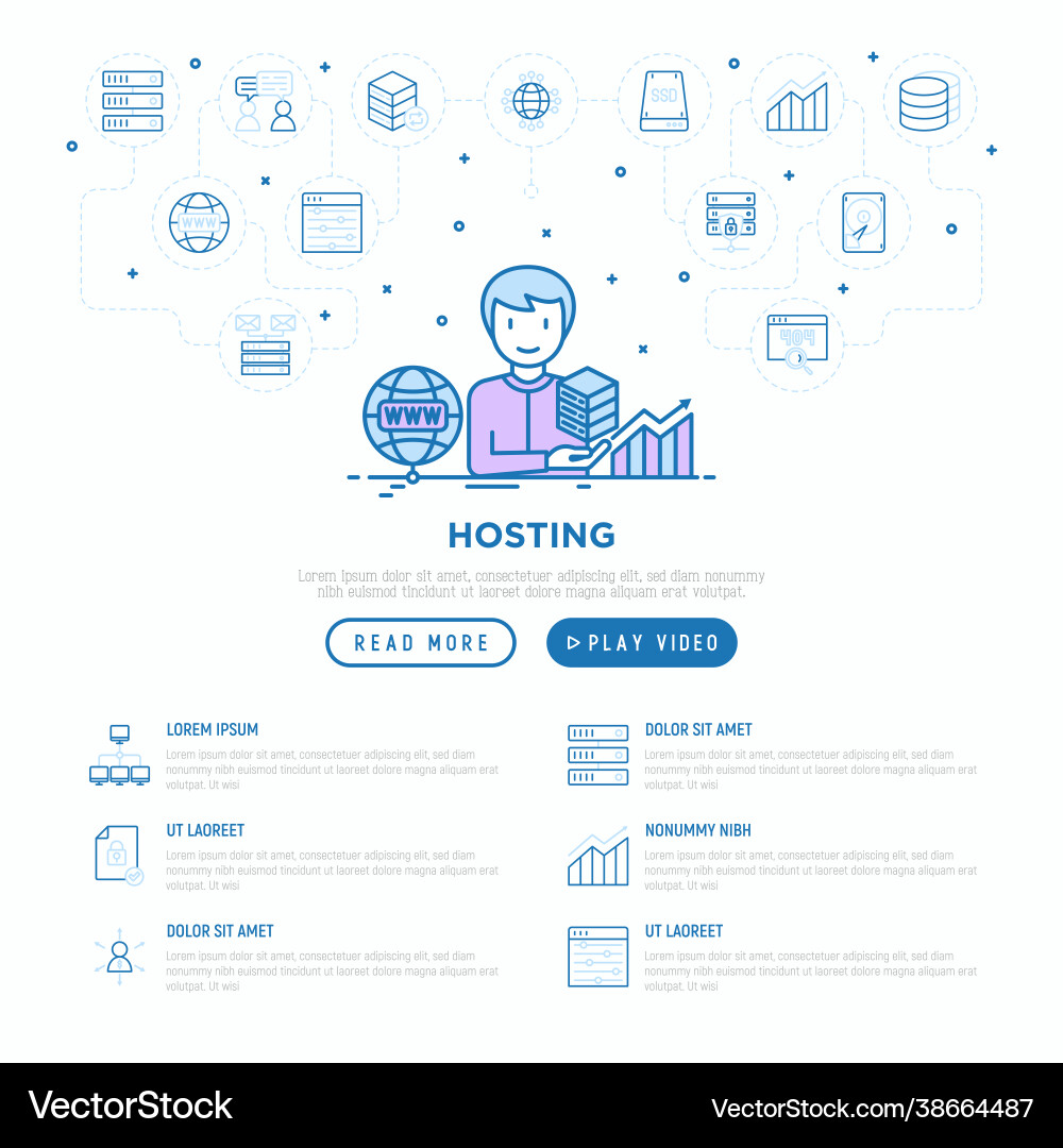 Hosting concept with thin line icons vps Hosting concept with thin line icons vps vector image