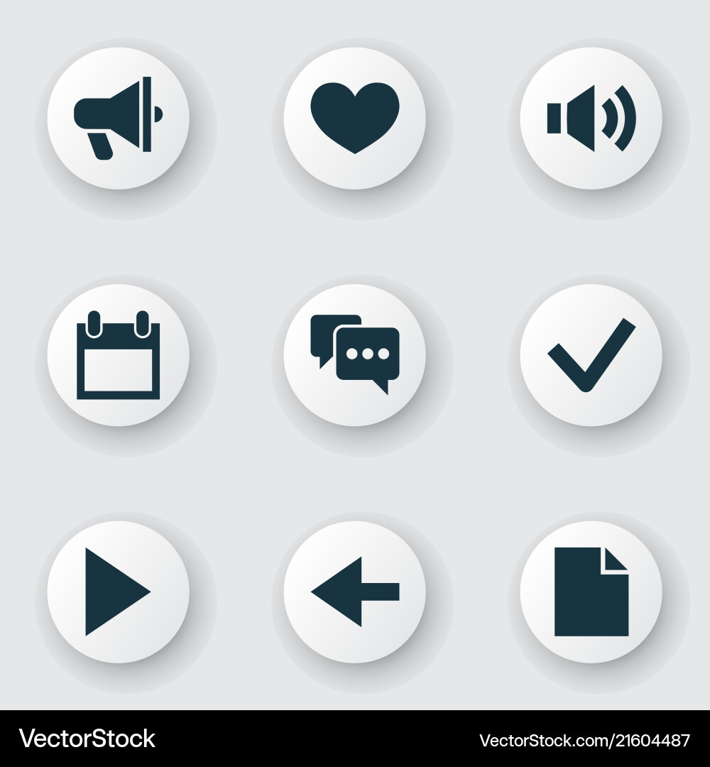 Interface icons set with back heart comment Vector Image