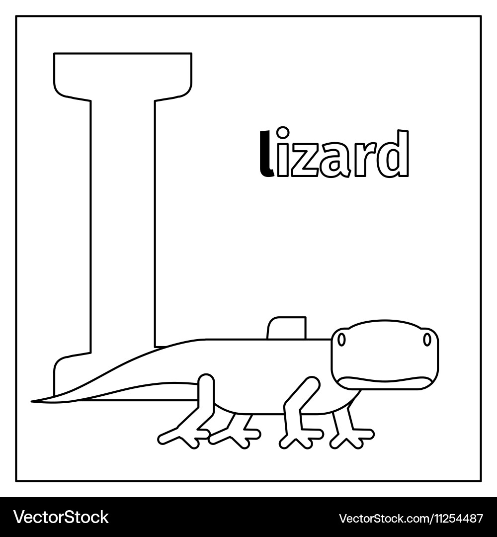 Lizard Letter L Coloring Page Vector Image