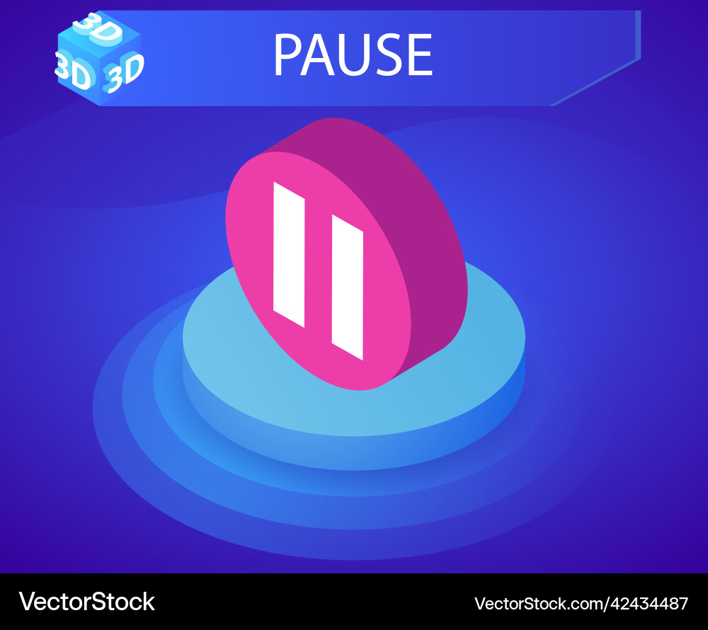 Pause isometric design icon web 3d colorful Pause isometric design icon web 3d colorful vector image